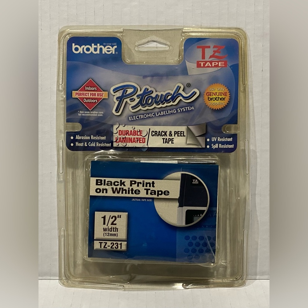 Brother TZ-231 1/2" TZ Label Tape P-touch Black Print on White Tape